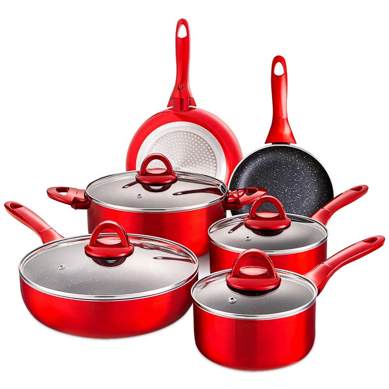 10-teiliges Set Aluminium-Suppenpfannen und Steakpfannen mit Deckel