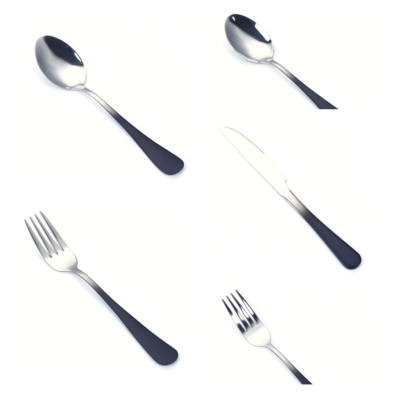 Titanbeschichtetes schwarzes Hotelgeschirr-Esszimmer-Suppenlöffel-Gabel-Messer-Set